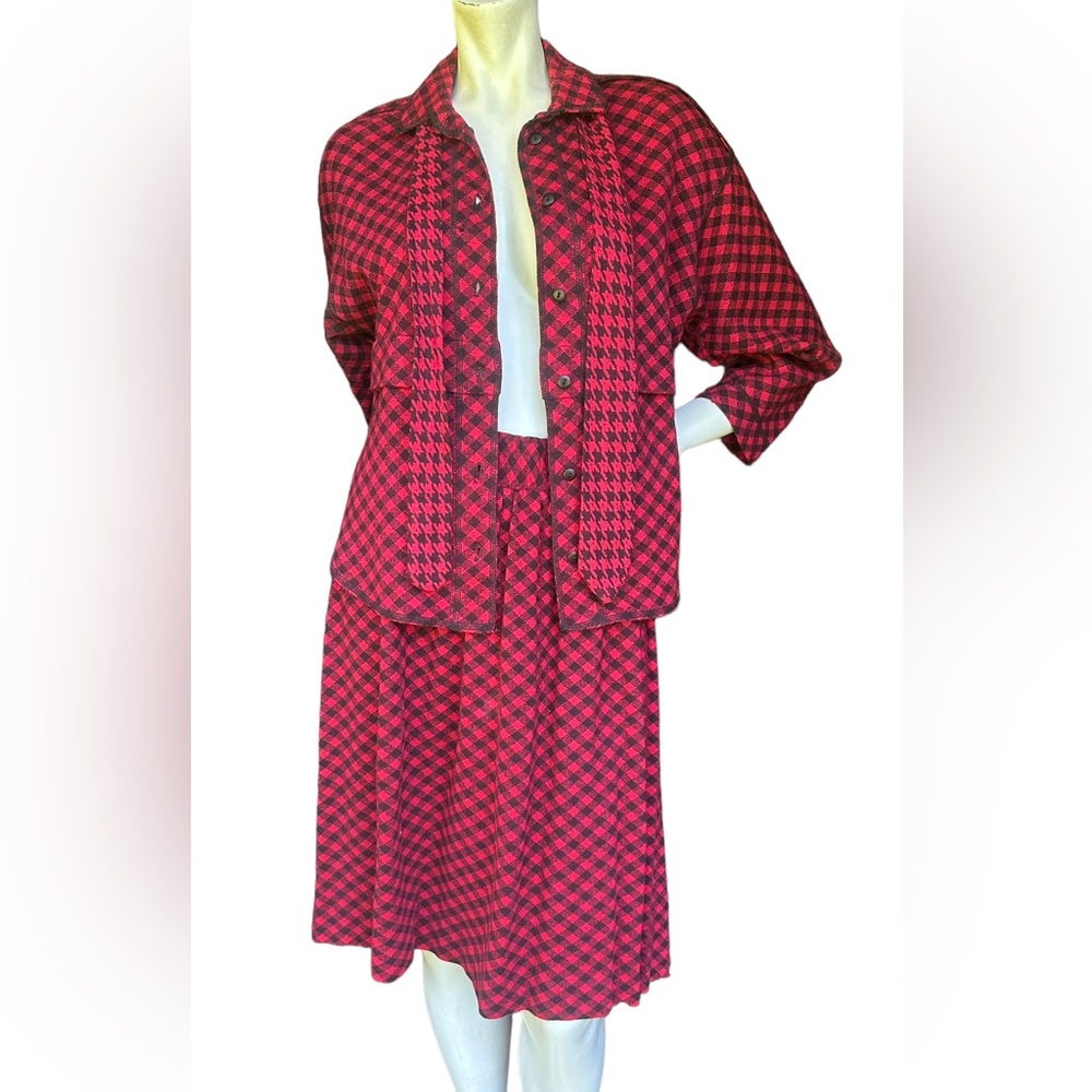 Vintage Buffalo Check Plaid Flannel 2 Piece Skirt & Button Down Set
